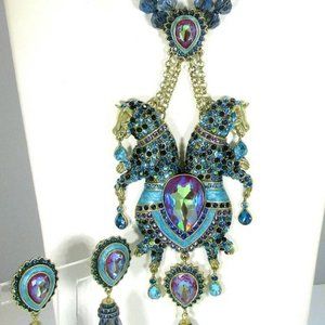 HEIDI DAUS "FABULOUS FELINE" CRYSTAL BEADED NECKLACE & MATCHING CRYSTAL DROP EAR